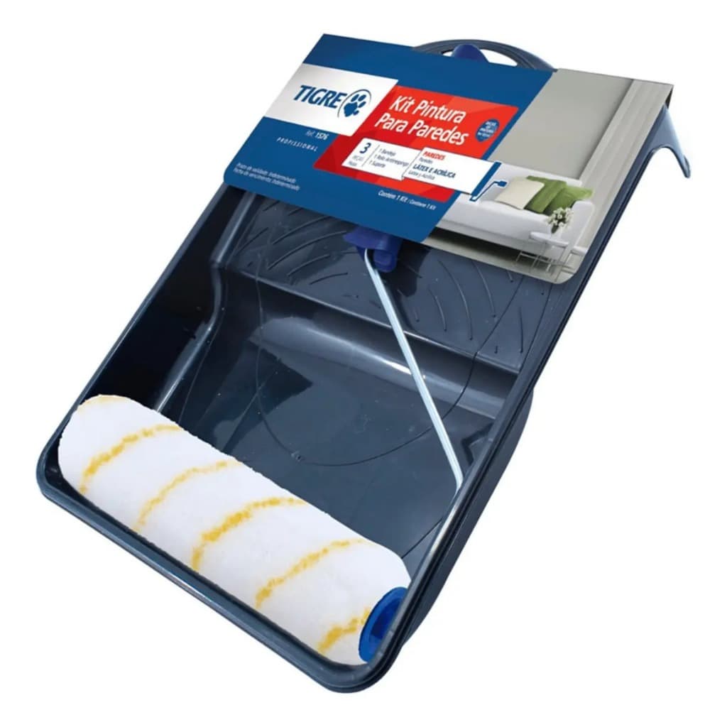 Kit Pintura 3peças Rolo Antirespingo Bandeja Tigre 1576
