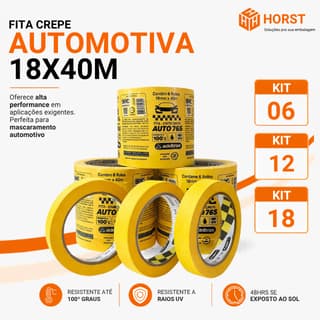 Combo 12 Fita Cinta Crepe Automotiva Anti-uv Amarela 18mm X 40m Alta Adesao Funilaria Pintura