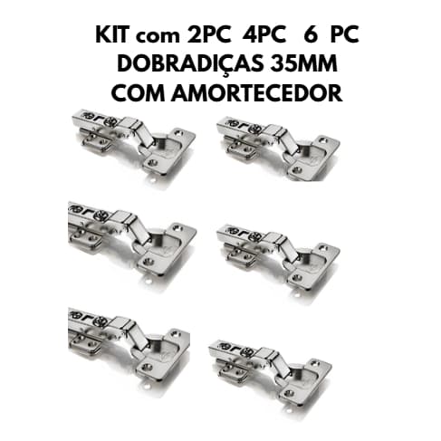 Kit Dobradiça CURVA C/ Amortecedor 35mm Para Armário Moveis planejados Guarda Roupa kit c/ 2- 4 ou 6pcs
