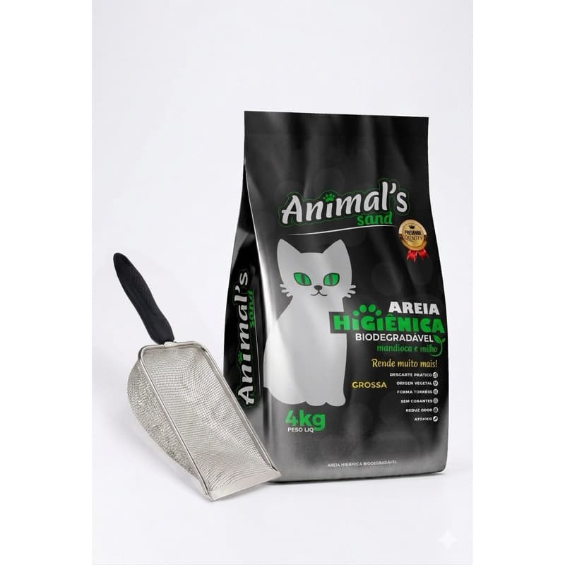 Kit Areia Biodegradável premium para Gato 4kg + pá higiênica inox - Animal’s sand