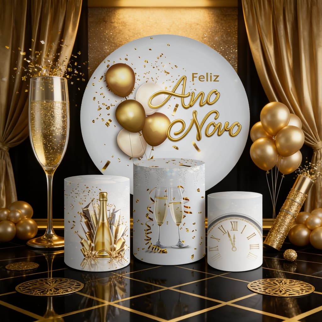 Capas Painel Redondo Cilindros Painel Mesa Decoração Feliz Ano Novo