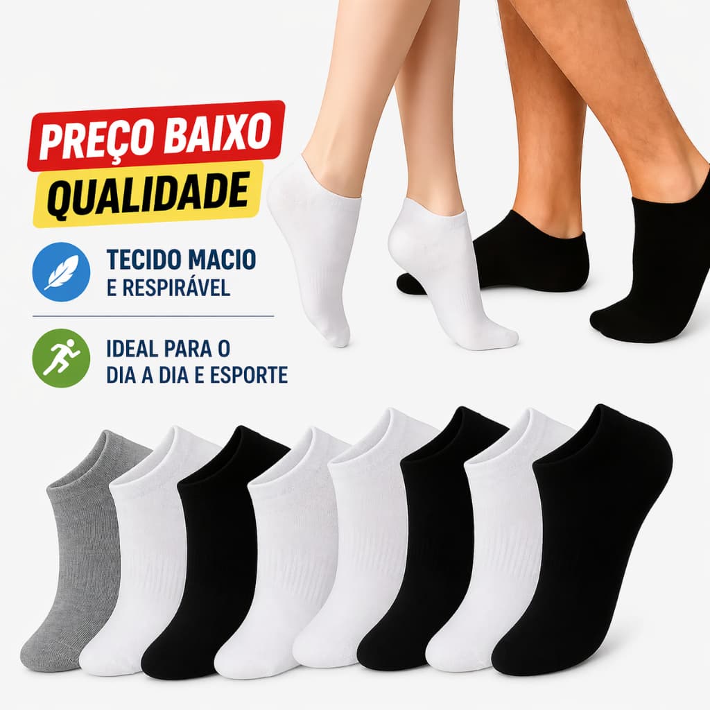 Kit 12 e 6 Pares Meia Soquete Cano Curto Masculino e Feminino