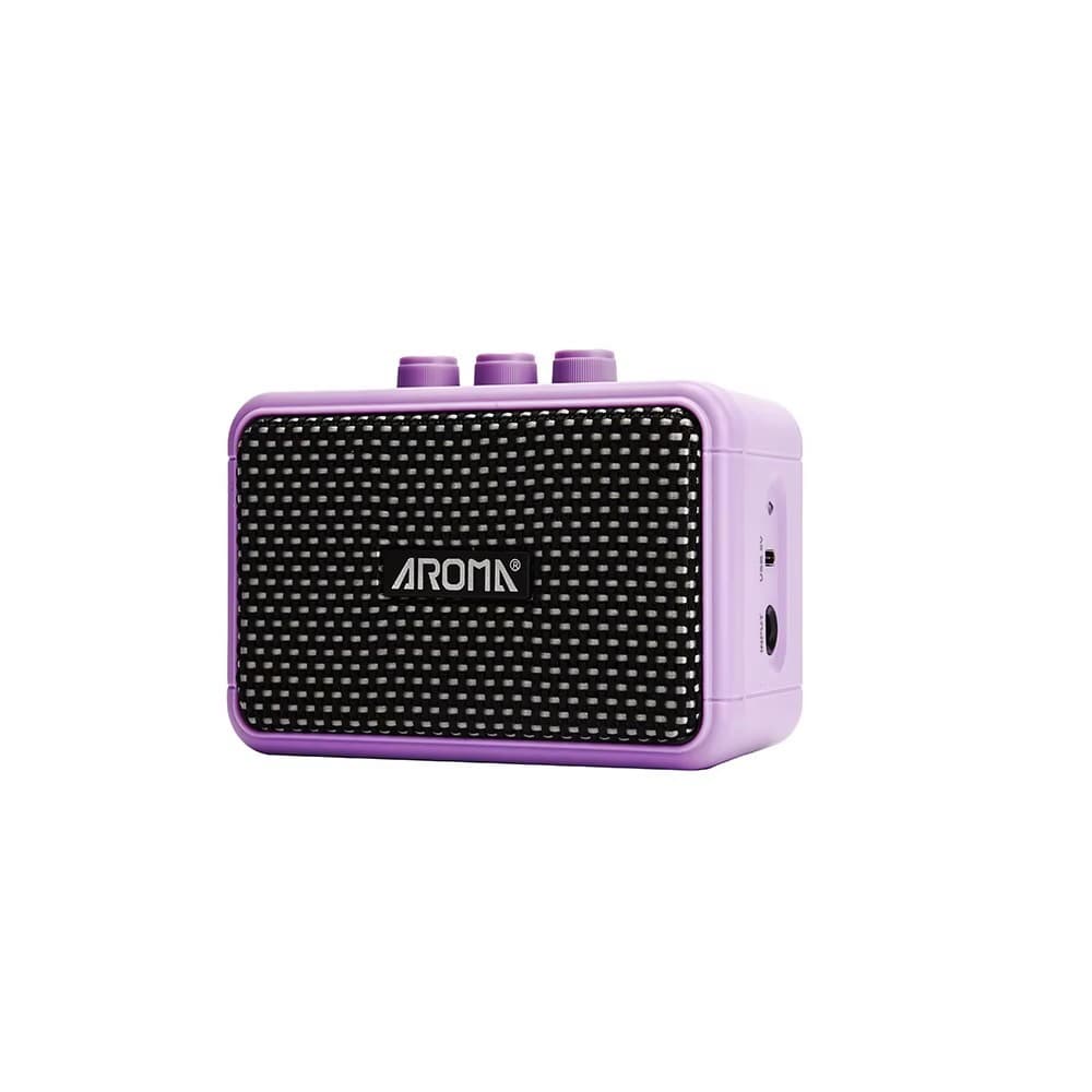 Mini amplificador elétrico para guitarra Aroma AG-04, recarregável, Bluetooth, som limpo e overdrive, entrada para fones
