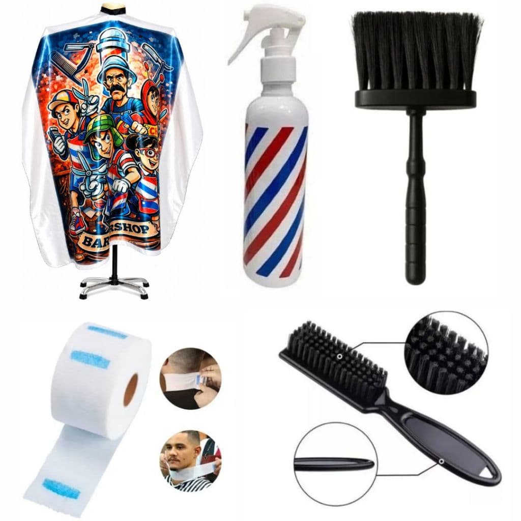 Kit Barbeiro Completo Capa Espanador Borrifador Escova GolasKit Completo Barbeiro Profissional Capa Cetim Corte Borrifad