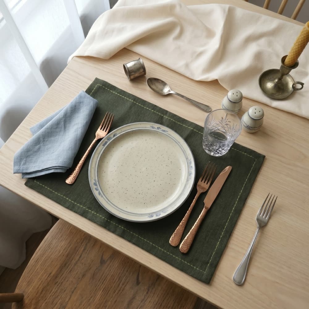 Kit de Jogo Americano Verde Musgo Rústico Reforçado Tapete De Mesa Posta Elegante Lugar Retangular