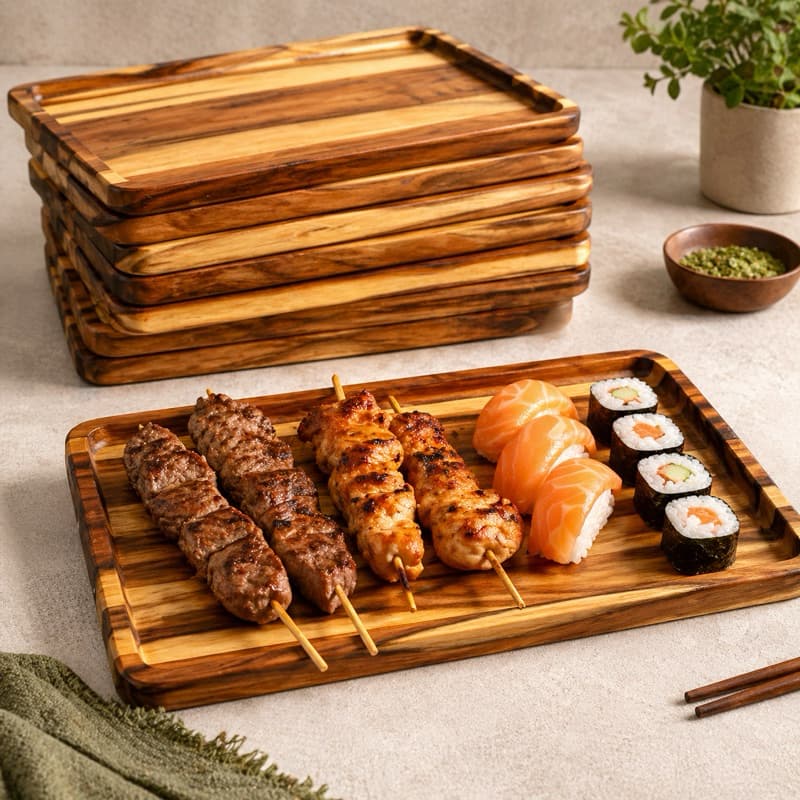 Kit Petisqueiras Espetinhos Sushis Decoração Bares Restaurantes Madeira Teca Seu Logo Aqui