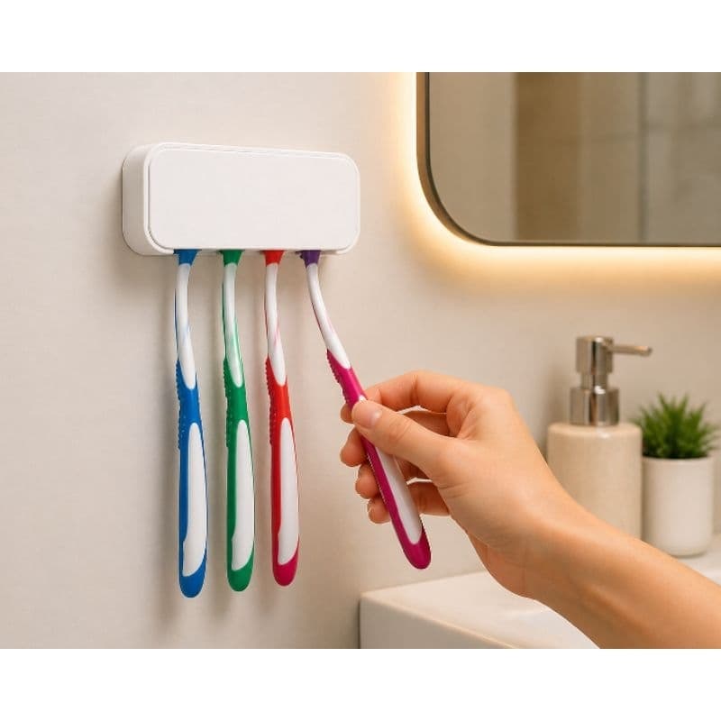 Porta Escovas de Dente de Parede Branco – Organização Moderna, Higiênica e Sofisticada