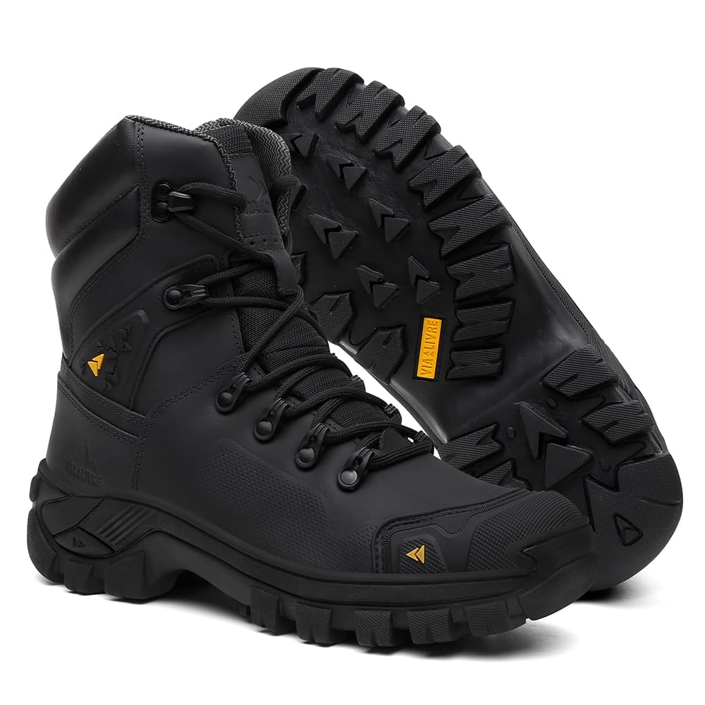Bota Motoqueiro Confiavel Masculino De Couro Premium Com Solado Emborrachado Tratorado Colado Blaqueado Anti Derrapante