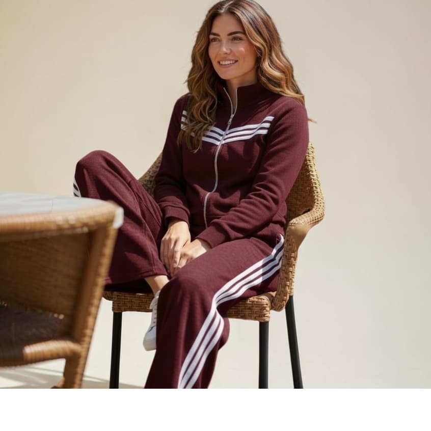 Conjunto Feminino Soft Stripe - Jaqueta com Zíper e Calça Pantalona