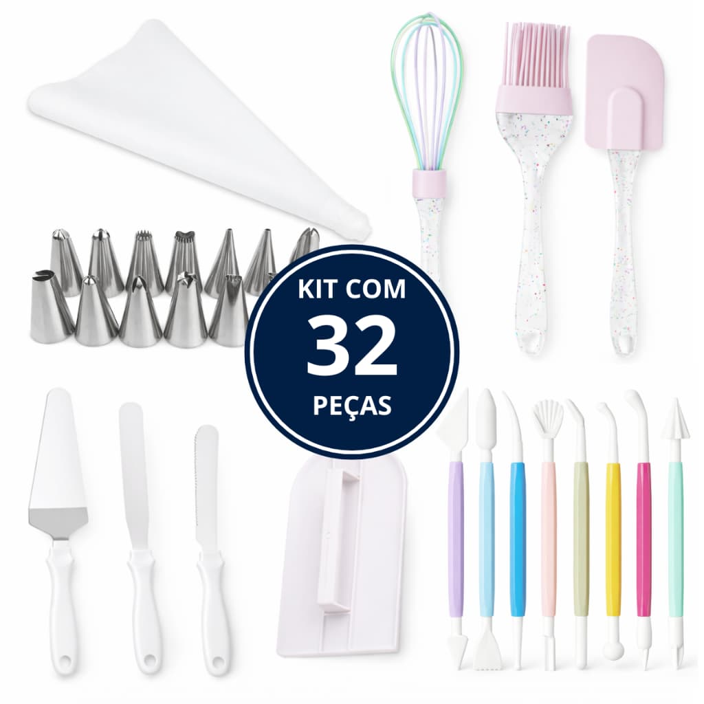 Kit Confeitaria Completo Profissional Bico Saco de Confeitar Espatulas Para Bolos e Doces