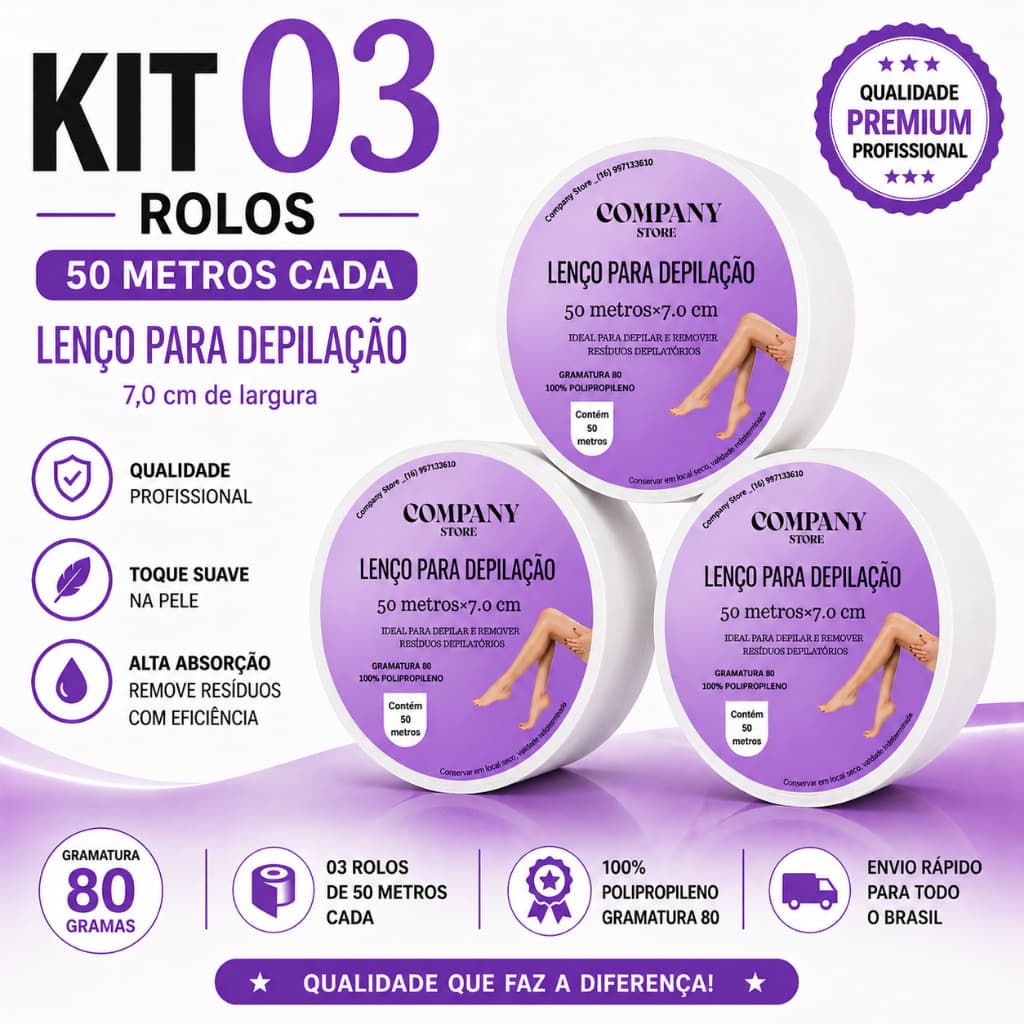 Tnt Para Depilaçao Kit c/ 03 ROLOS, ENVIO RAPIDO Gramatura 80% 50 Metros. Papel para Depilaçao,.