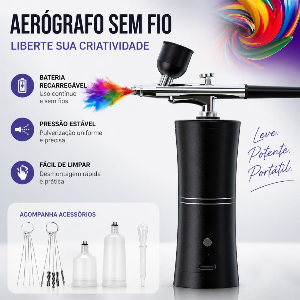 1 Conjunto Kit Aerógrafo Recarregável De Compressor Sem Fio
