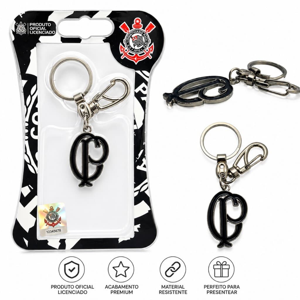 Chaveiro Corinthians Oficial Original Metal Premium Resistente Mosquetão Prendedor Presente Torcedor