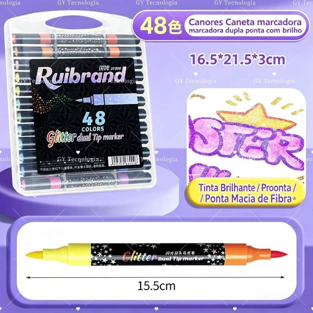 Marcador metálico 6/12/24/36/48 caneta de glitter de cabeça dupla marcador de cabeça dupla brilhante