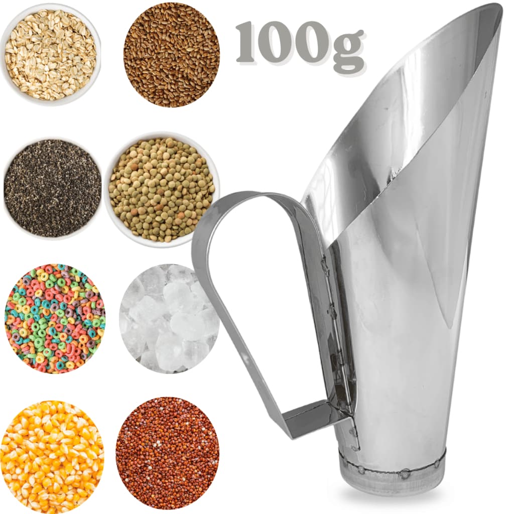 Concha Para Cereais Inox 100 Gr Medidor Inteiro Aço Inox Pegador Ração Alimentos Naturais Fast Food