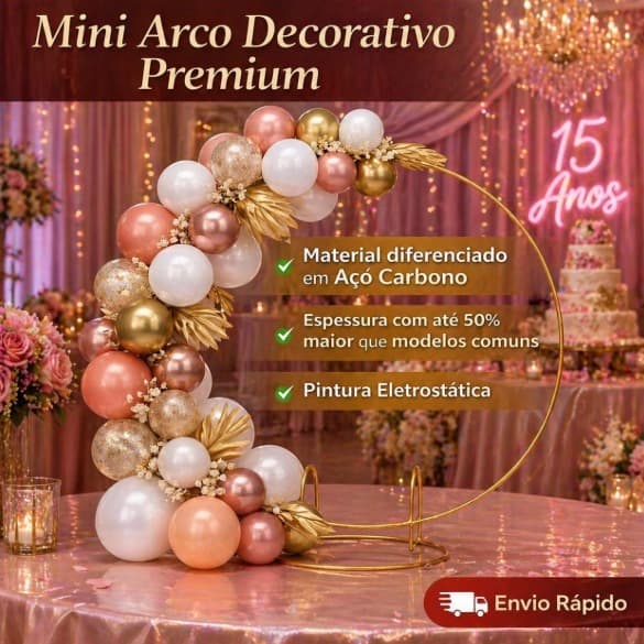Mini Arco De Mesa Decorativo Redondo Painel Para Festas Casamentos Redondo Decoraçao 50cm Dourado  .
