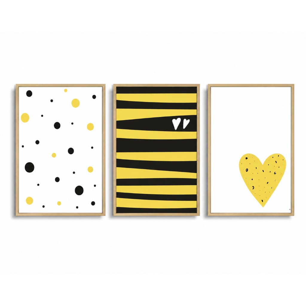 Kit 3 Quadros Decoração Infantil | Quarto Bebê Menina  - Coração No3
