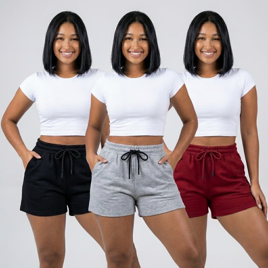 kit 3 Short Feminino de Moletom Plus Size pp ao GG Praticidade e Estilo  Academia cross fit tecido