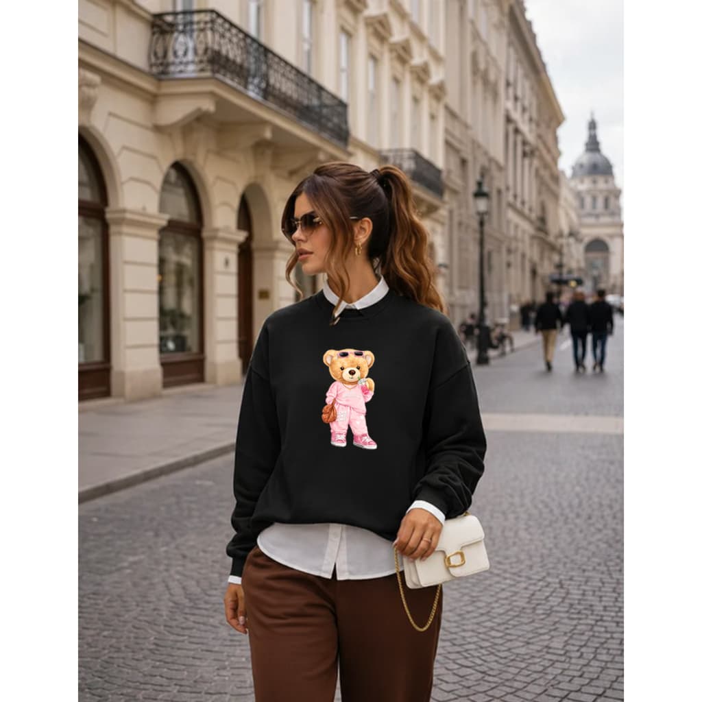 Moletom Urso Feminino Gola Redonda Blogueira Tendência Moda