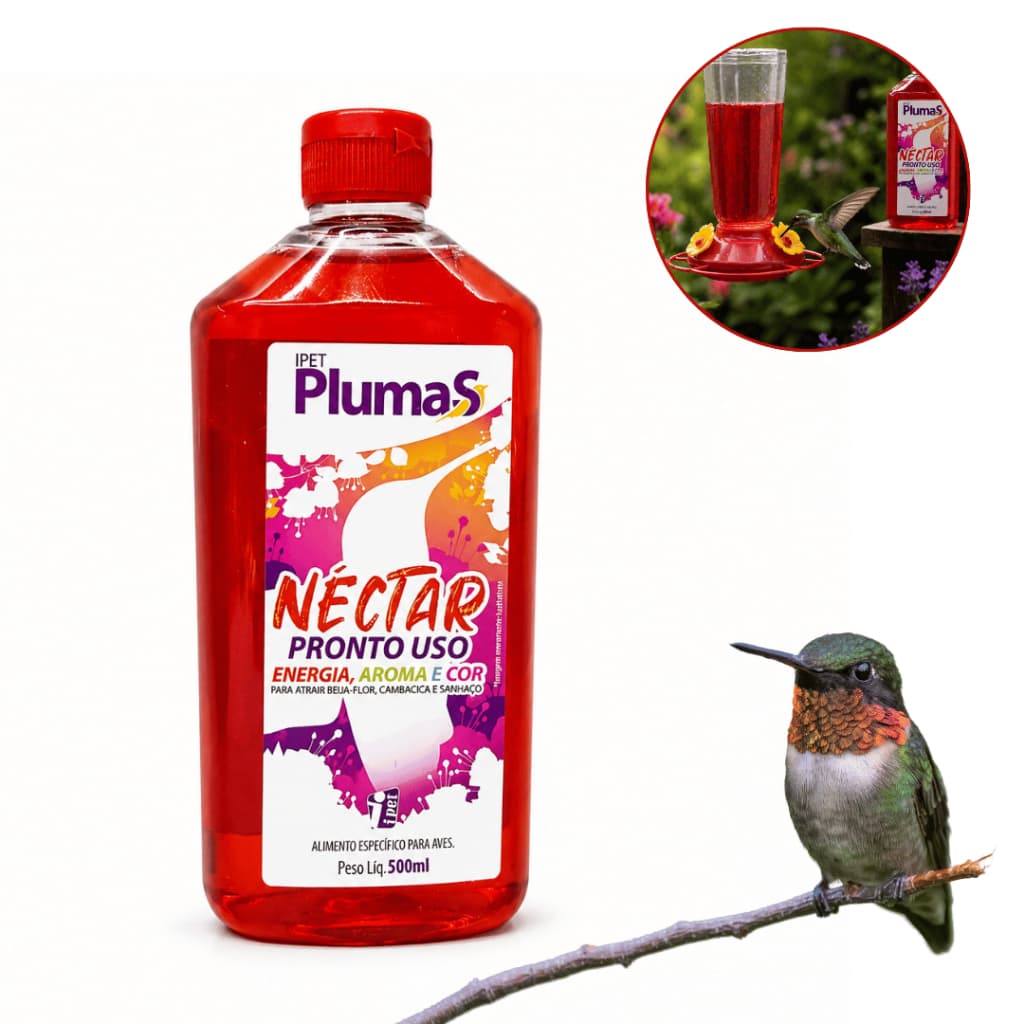 Néctar Beija Flor 500ml Ipet Pronto Uso Energia Aves