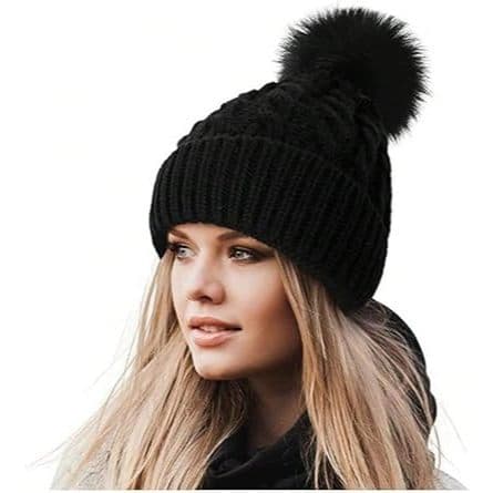 Touca Gorro Lã Inverno Feminino Masculino Quente Confortável Com Pompom Preto