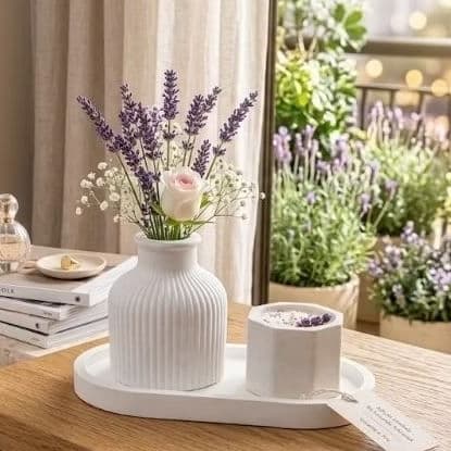 Kit com 03 peças Vela Aromática Minimalista com Bandeja e Vaso | Decoração  | Vela Artesanal de Cera Vegetal