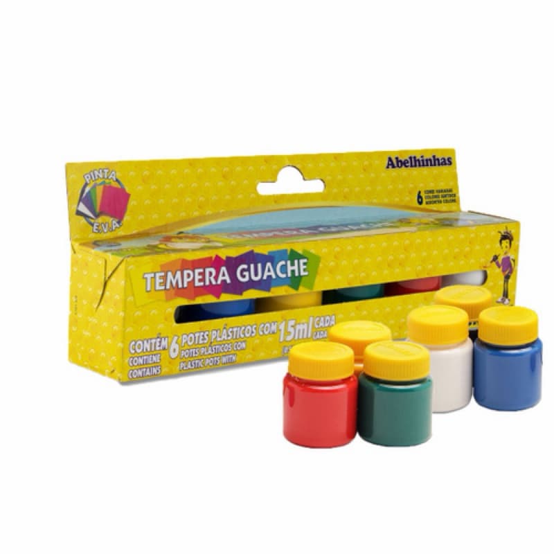 Tinta Guache Acrilex 6 Unidades 15ml com Cobertura Uniforme para Papel, Madeira e Cerâmica