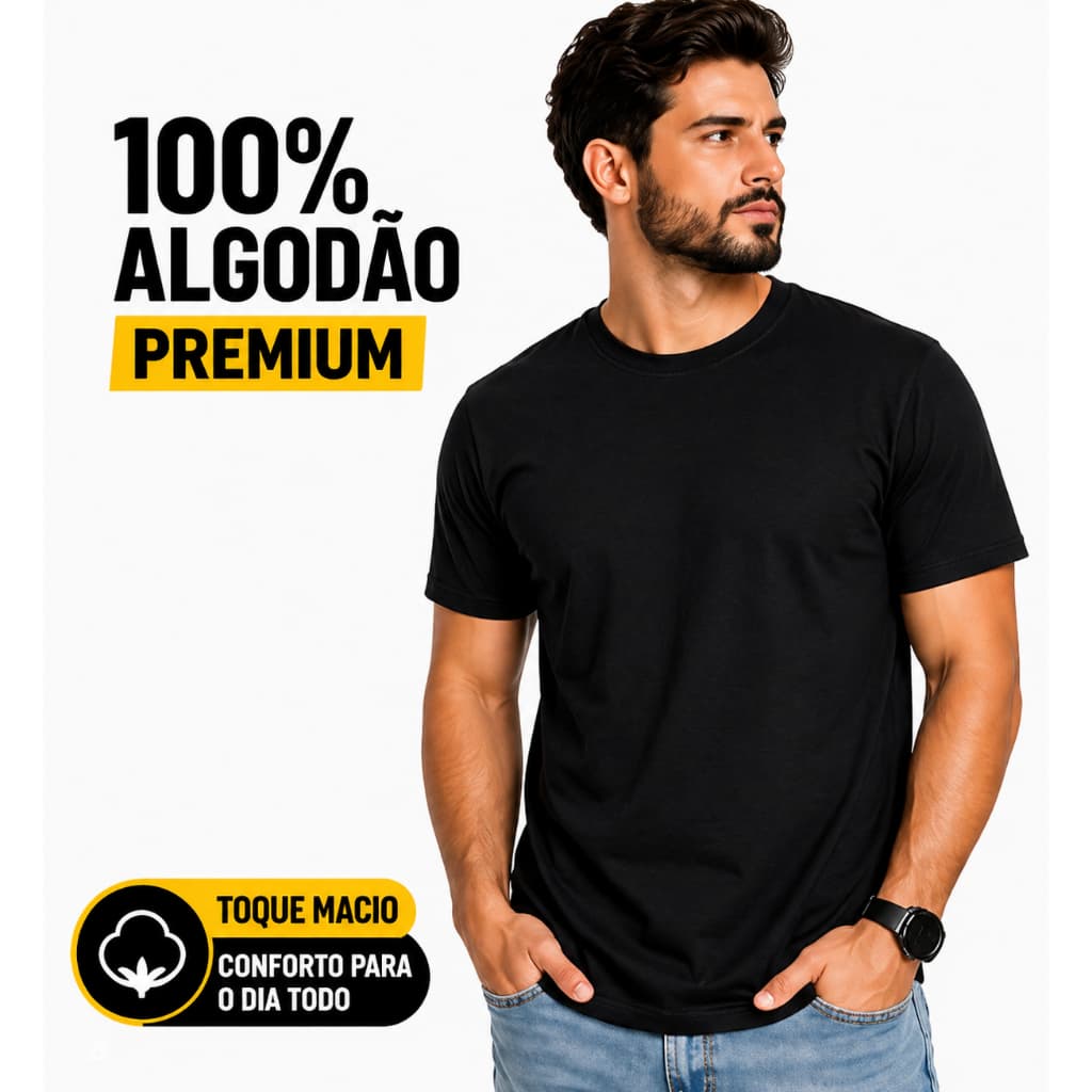 Camiseta Masculina Básica 100% Algodão Premium Slim Confortável Não Encolhe Toque Macio