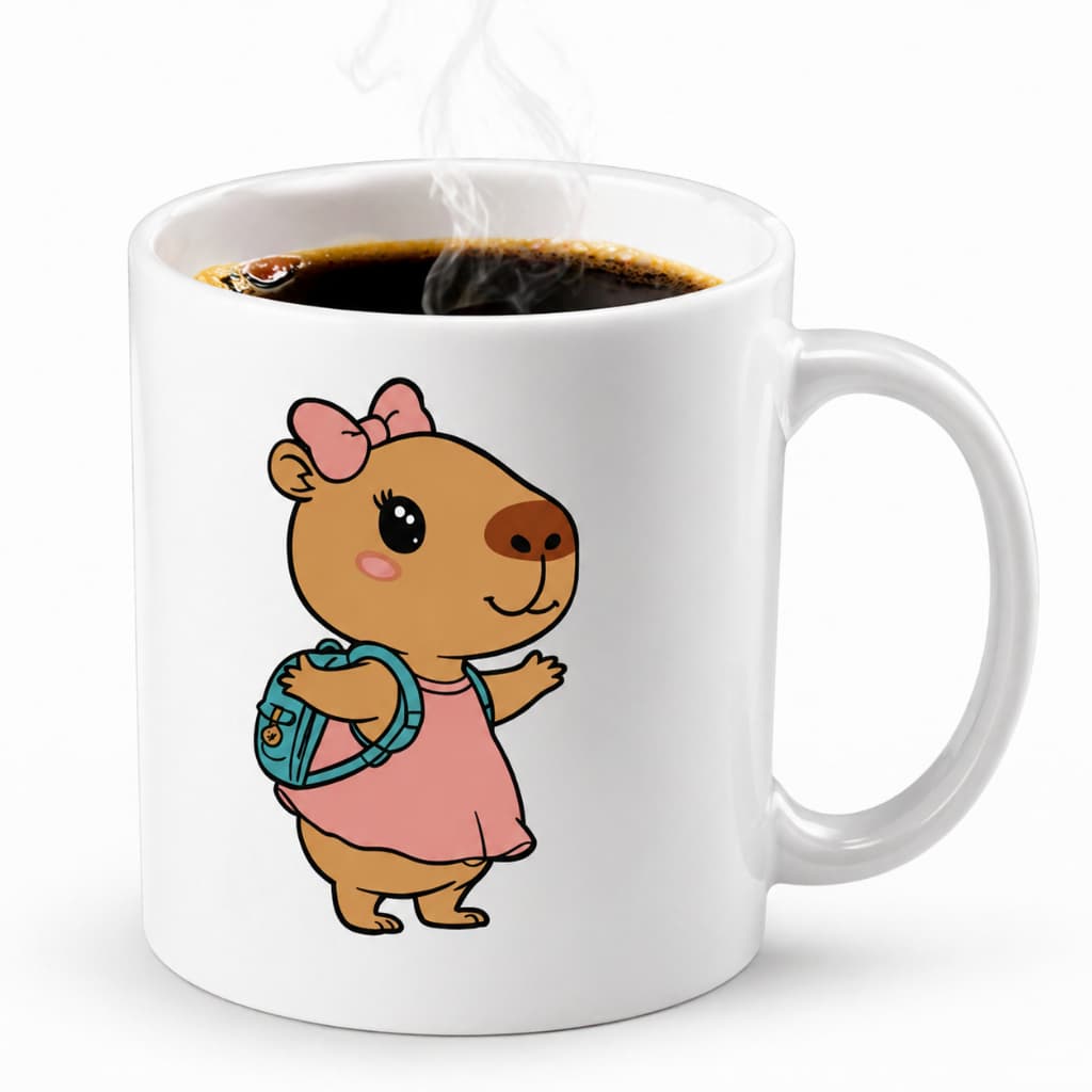 Caneca Xícara Cerâmica Capivara Malu 320ml | Premium Resistente Micro-ondas Lindo Presente Divertido Fofa Café Chá