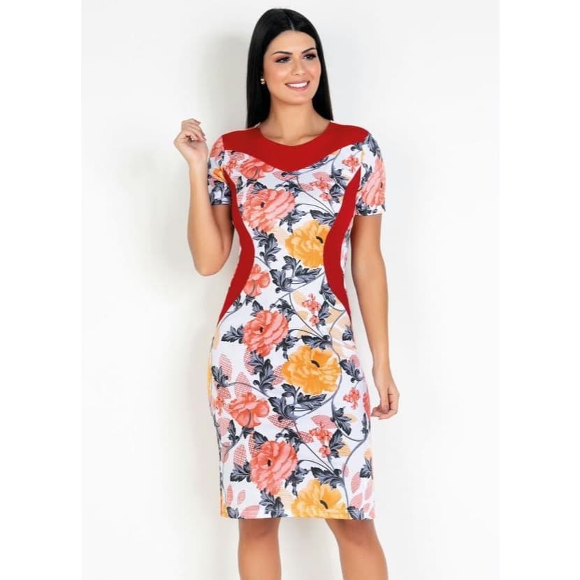 Moda Evangélica Vestido com Recortes Floral