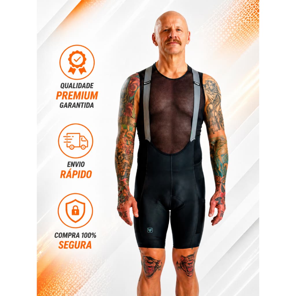 Bretelle Ciclismo Masculino FREE FORCE Endurance Cargo Black Forro Vortex Gel Lançamento 2026