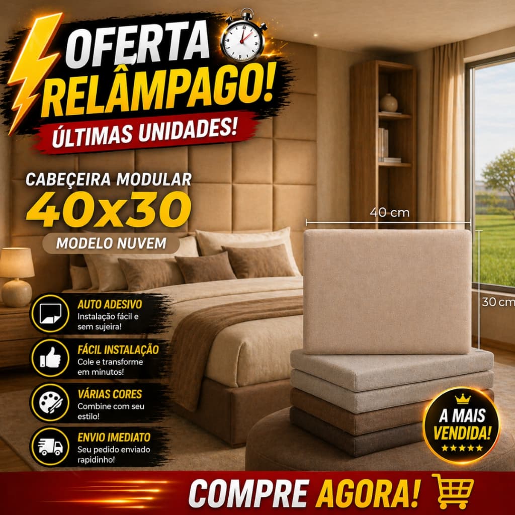 Kit Cabeceira Estofada Completa Adesiva em Modulos 40x30 para Cama de Solteiro Casal Queen King Box