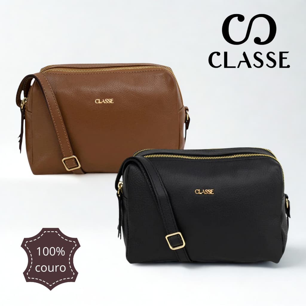 Bolsa Feminina Classe Couro Legitimo Transversal Tiracolo Adolescente Pequena Bag Preto Marrom