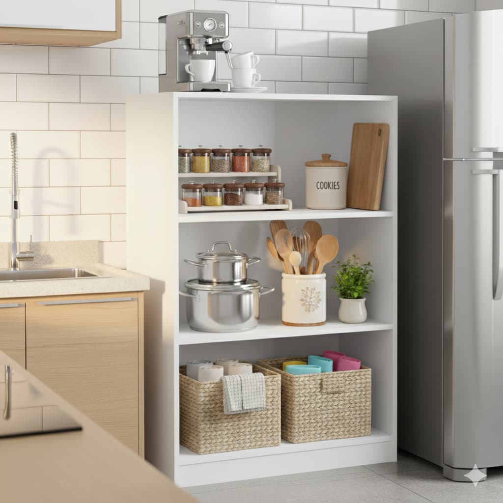 Armário Organizador Multiuso Star com 3 Nichos e Prateleiras – Ideal para Cozinha e Utensílios