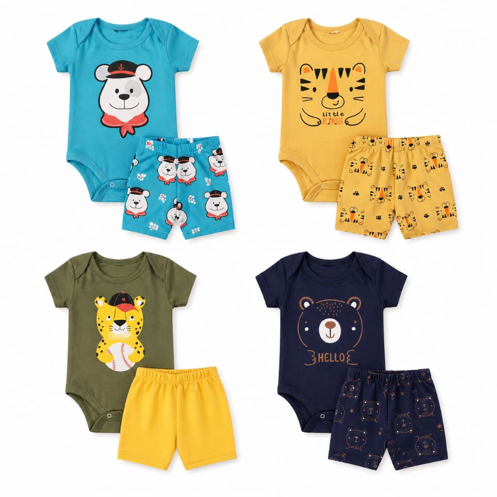 Kit 8 Peças Body Bebê Menino com Tapa Fralda RN ao G Algodão Conjunto Bebê Masculino