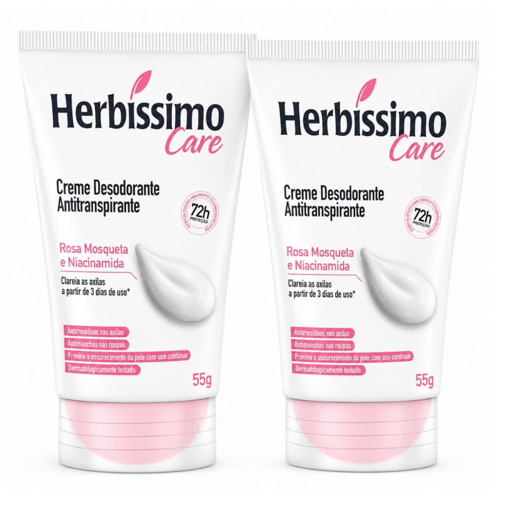Kit 2 Creme Desodorante Herbíssimo  55g - Rosa Mosqueta - Linhaça - Monoi e Ácido Hialurônico