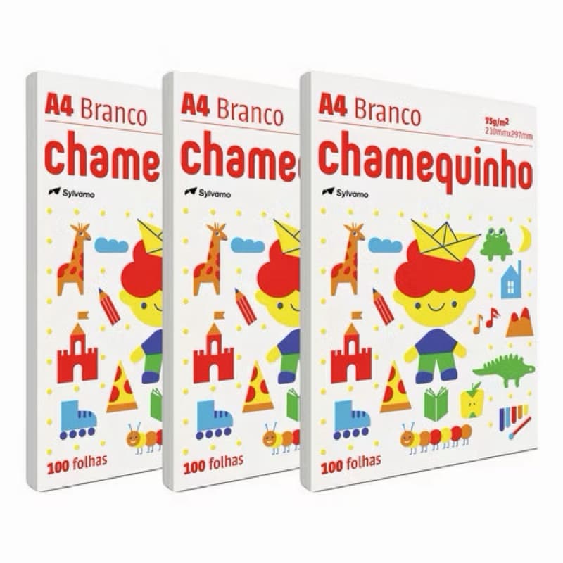 kit 3 Pacotes de Papel Sulfite 100 Folhas A4 Branco75g/m²