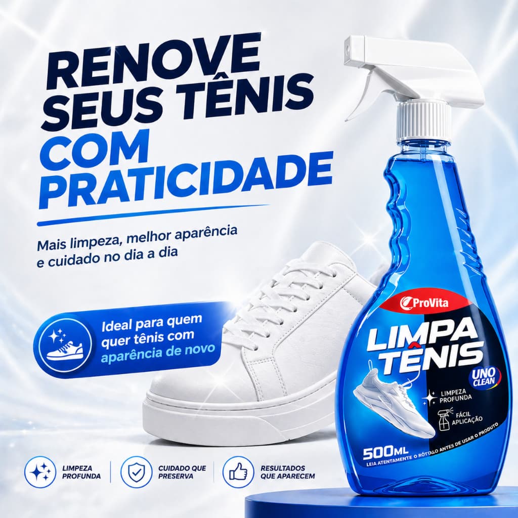 Limpa Tenis Spray Premium Provita 500ml Limpeza Profunda Remove Sujeira Encardido Solado Branco