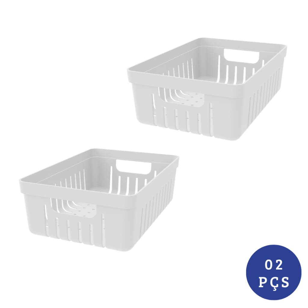 Kit 2 Cesta Organizadora Reforçada com Alça Plástico Resistente Organizador Multiuso