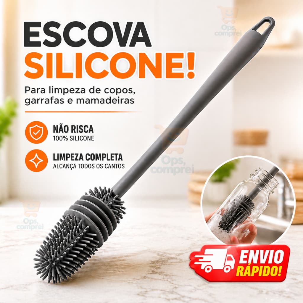 Escova De Silicone Lavar Copo Mamadeira Taça Banheiro Casa Cozinha Limpeza Multiuso Cabo