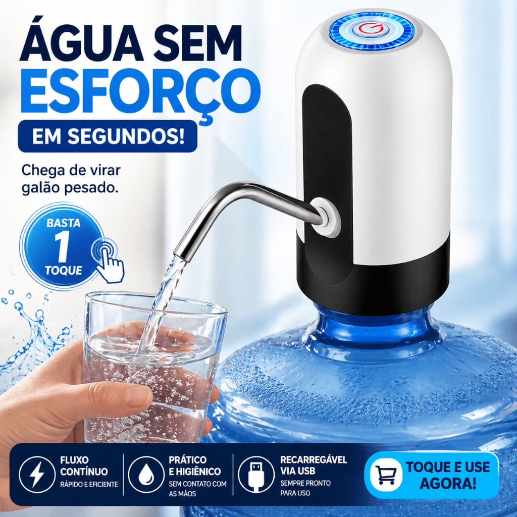 Bomba de Água Elétrica para Galão Automática USB Recarregável Dispenser 4W Bivolt