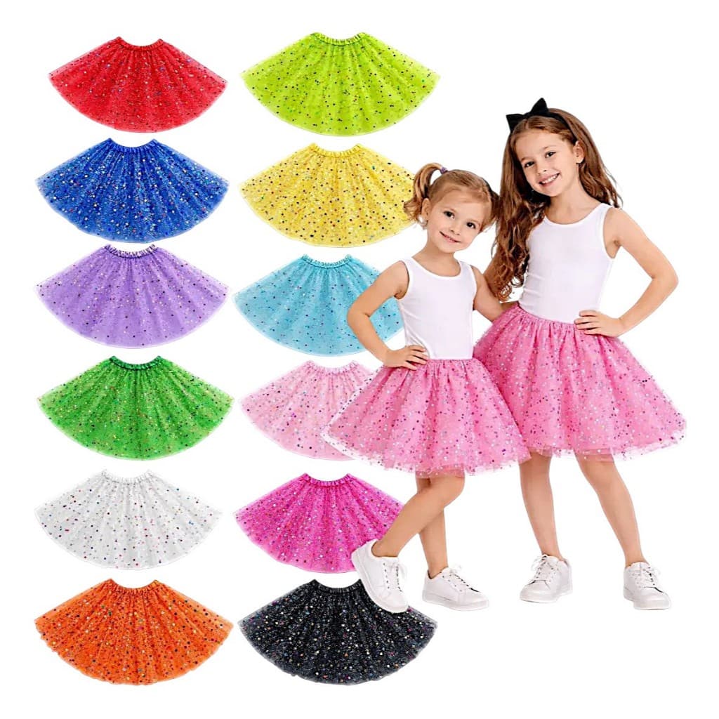 Saia Tutu infantil e adulto Tule 30/40 cm com Glitter 3 camadas carnaval aniversário dança Ballet