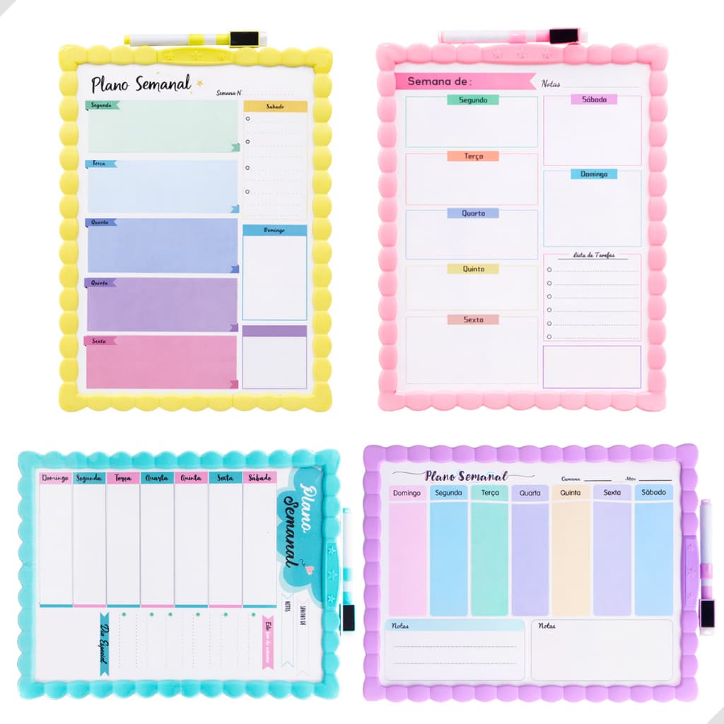 Quadro Magnético Pequeno Planner Semanal 2 Em 1 Com Caneta E Imã Lousa De Recado Planejamento