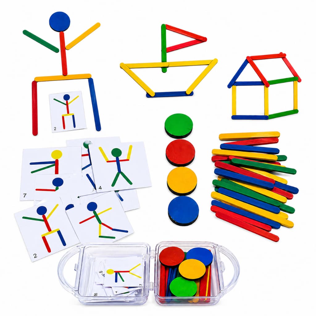 Kit Jogo Pedagógico – Boneco de Palitos Coloridos - Brinquedo Educativo