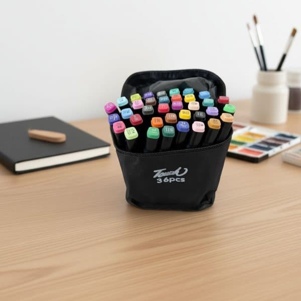Kit Estojo Canetinhas 36 Cores Escolar Desenhos Ponta Dupla