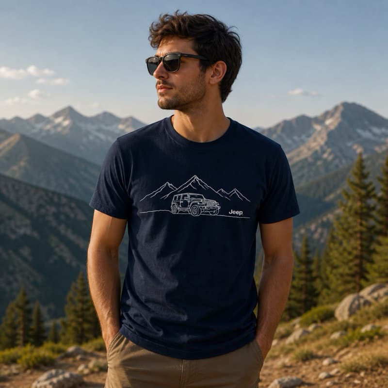 Camiseta JEEP Off-Road Minimalista 100% Algodão | Estampa Montanha & Jeep | Conforto Premium Casual | Adulto e infantil