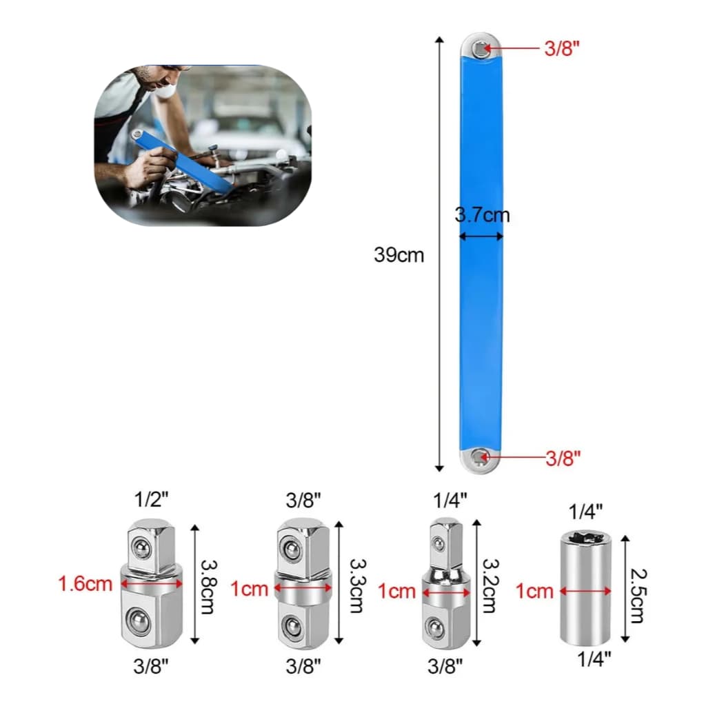 Extensão Lateral Offset para catraca 3/8 pol com adaptadores