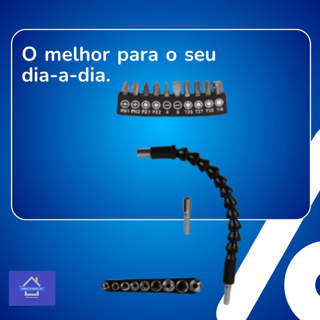Kit Parafusadeira 21 Peças Cabo Extensor Flexível Bits Soquetes Chaves Ferramentas Multifuncional