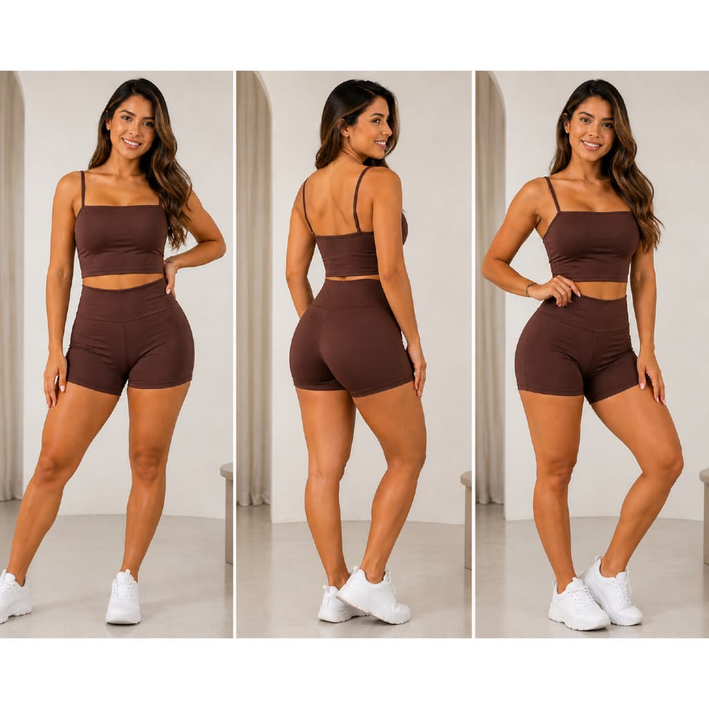 Conjunto Fitness Top Alça Short com Forro Zero Transparência Academia Suplex Fluity