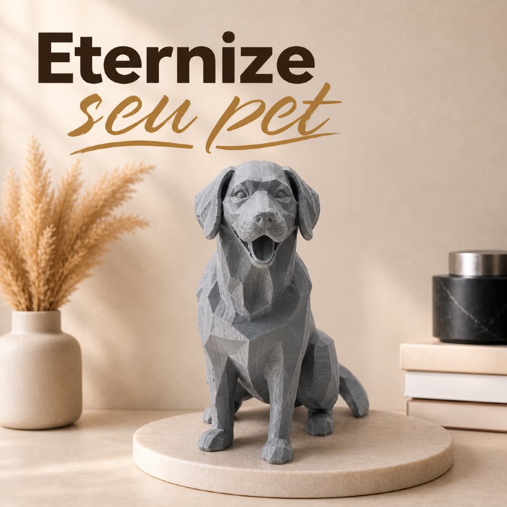 Estátua Cachorro Labrador Retriever Geométrico Decorativo Low Poly Moderno Escritório Eternize pet